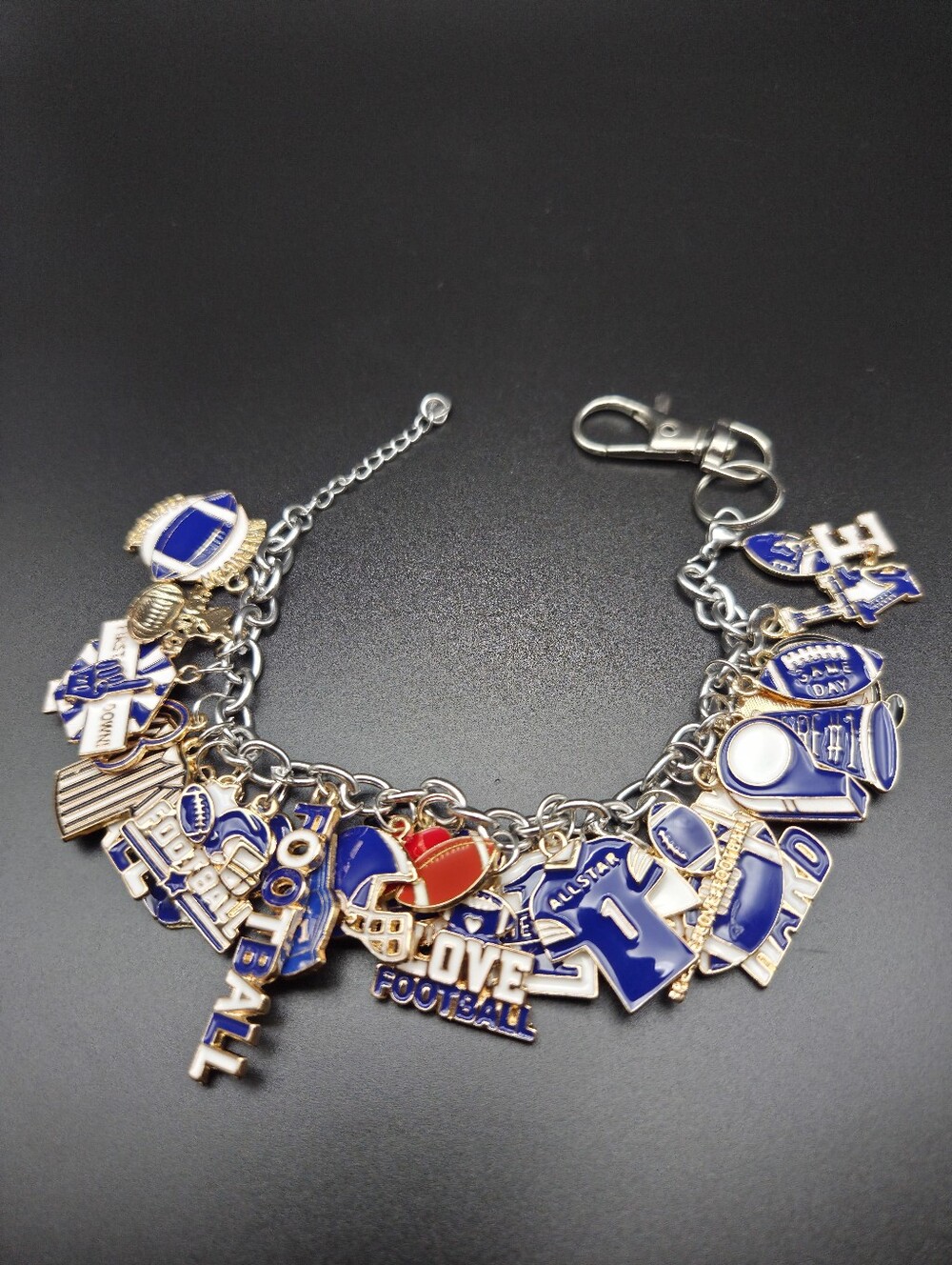 Silver-Tone Bracelet with Blue Enamel Charms